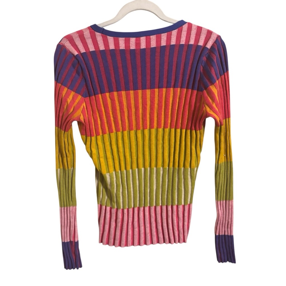 Ecru Colorblock Multicolor Rib Crew Neck Sweater Medium - Picture 6 of 10